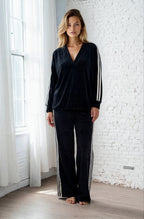 Kate Velvet Straight Leg Pant with Contrast Stripe