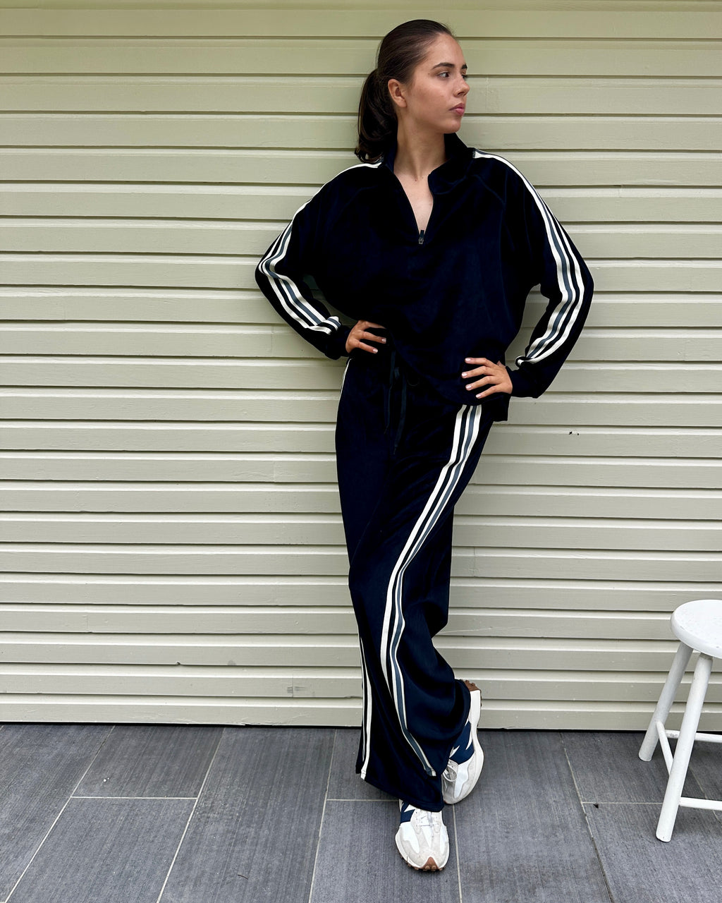 Kate Velvet Straight Leg Pant with Contrast Stripe