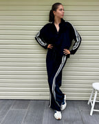 Kate Velvet Straight Leg Pant with Contrast Stripe